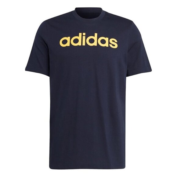 adidas Mens Graphic Tee Navy Blue with Yellow Logo Spellout Stretch 100% Cotton - Picture 7 of 7